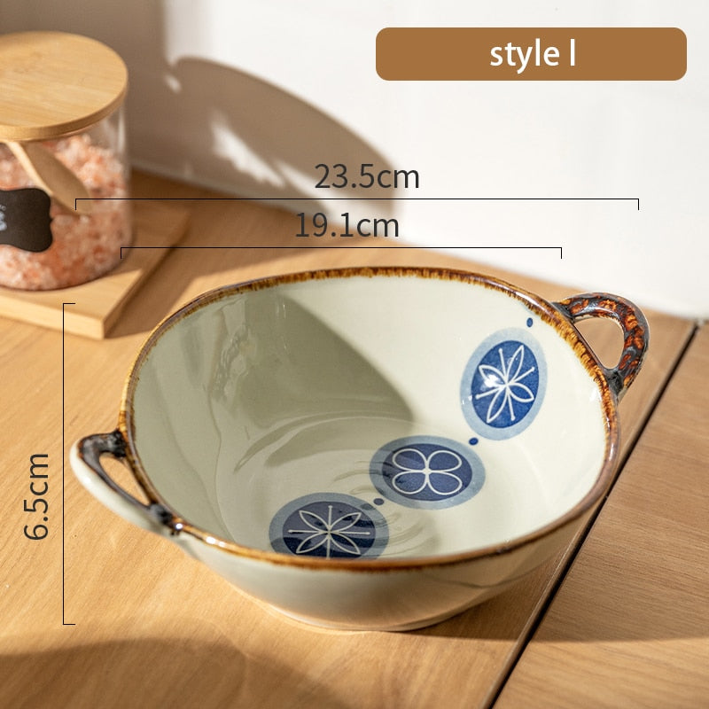 Handled Japanese Ceramic Noodle Bowl, Microwave Safe