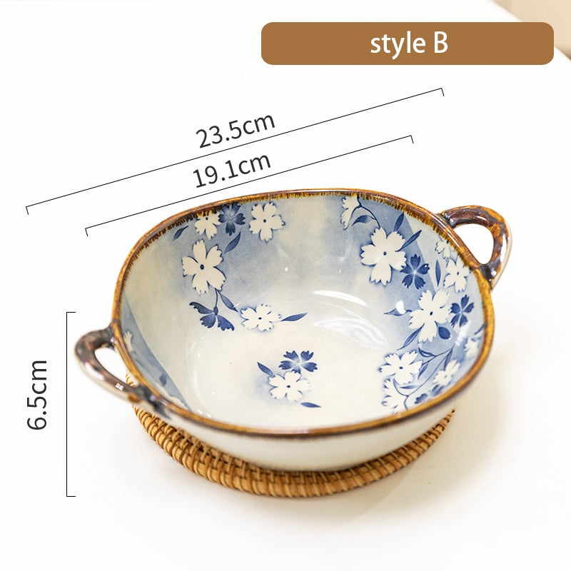 Handled Japanese Ceramic Noodle Bowl, Microwave Safe