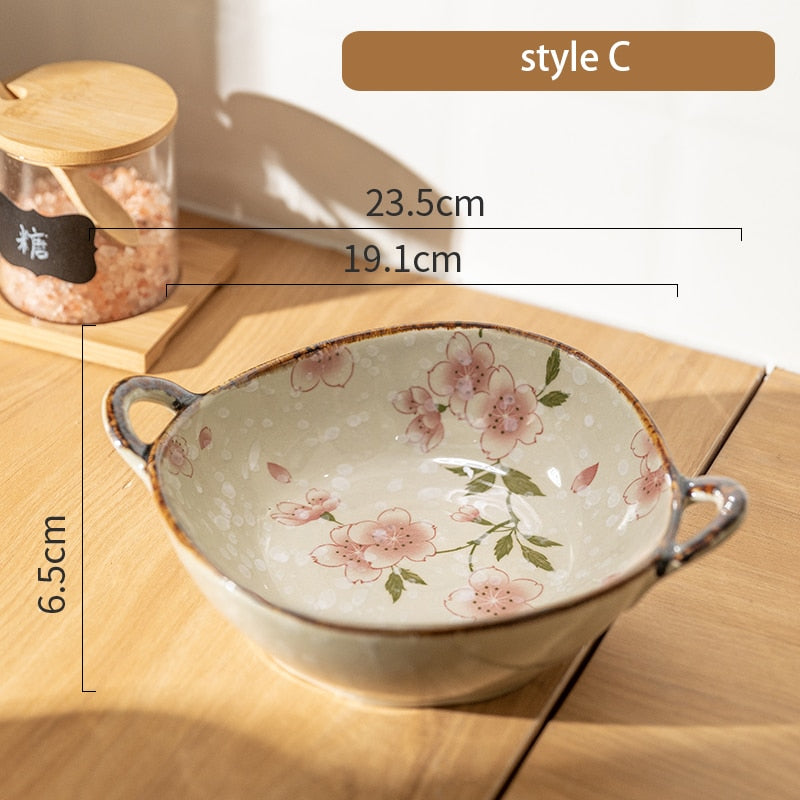 Handled Japanese Ceramic Noodle Bowl, Microwave Safe