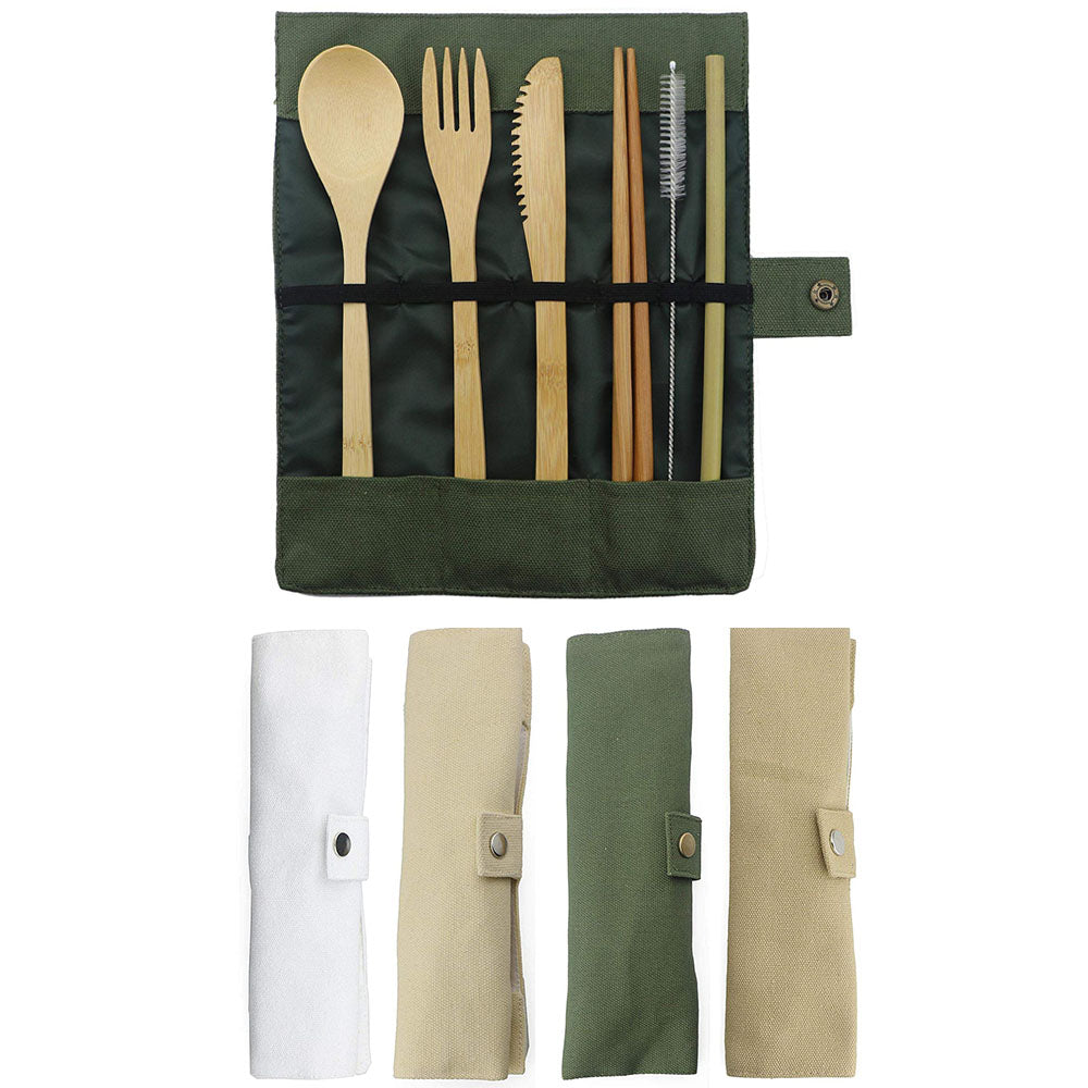 Bamboo Travel Cutlery Set With Pouch, 7 Pieces