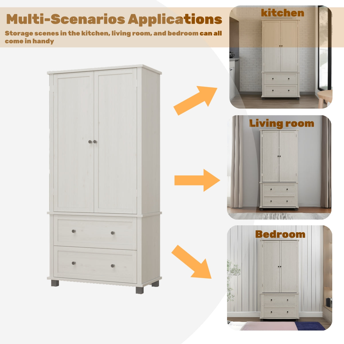 70 Inch Kitchen Pantry Cabinet with Drawers and Shelves