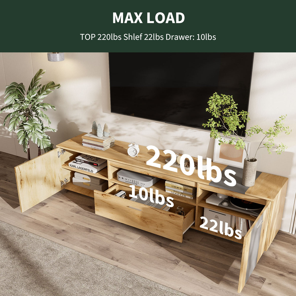70 Inch TV Stand with Storage for TVs Under 80 Inches