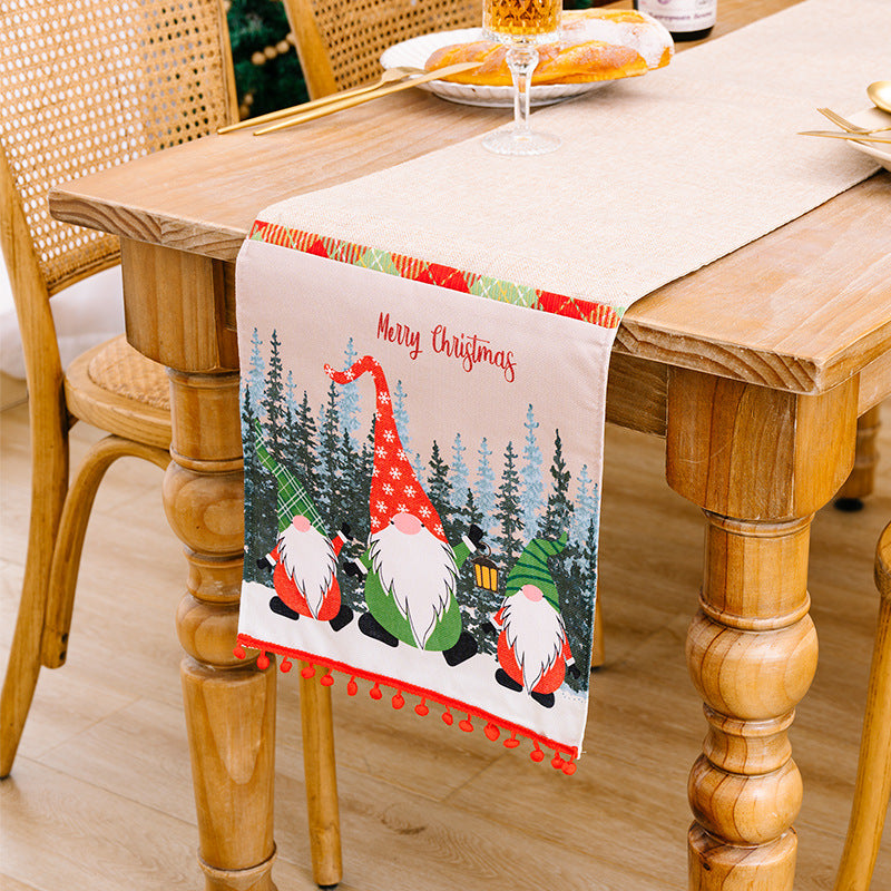 Christmas Table Runner with Forest Gnome Table Decor
