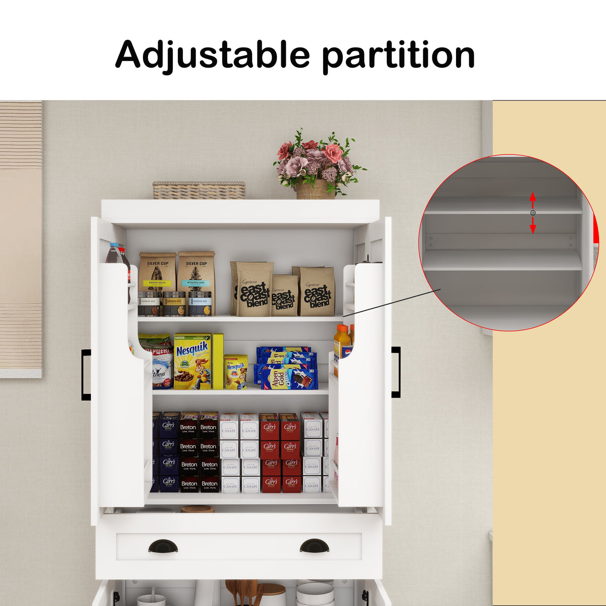 71" Farmhouse Pantry Cabinet with Doors and Drawer