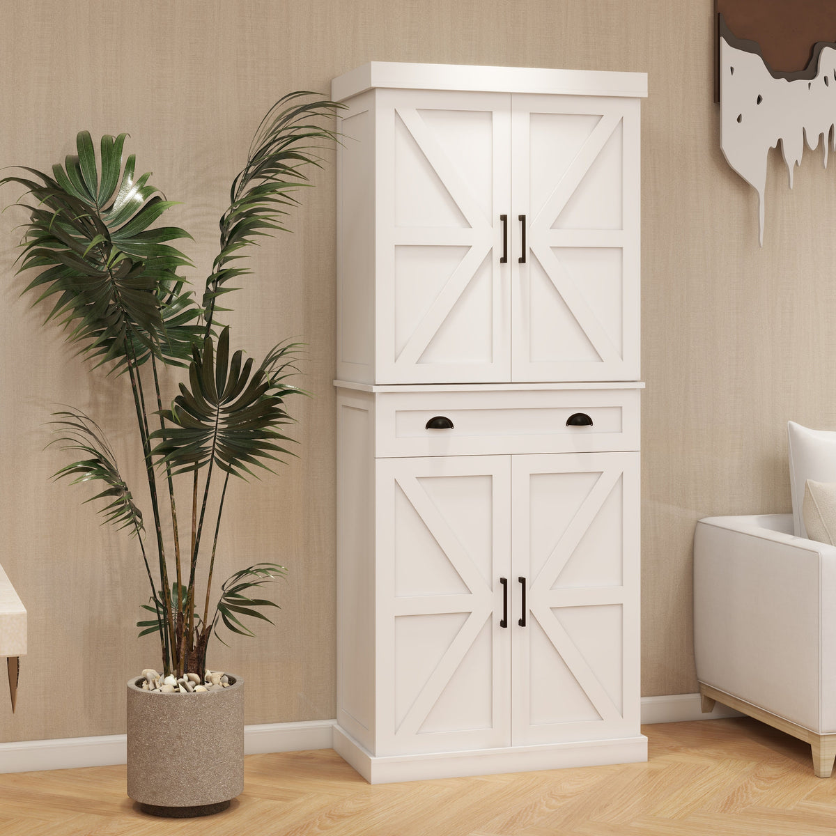 71" Farmhouse Pantry Cabinet with Doors and Drawer