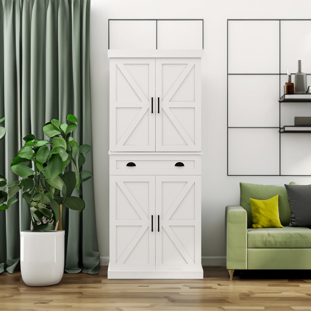71" Farmhouse Pantry Cabinet with Doors and Drawer