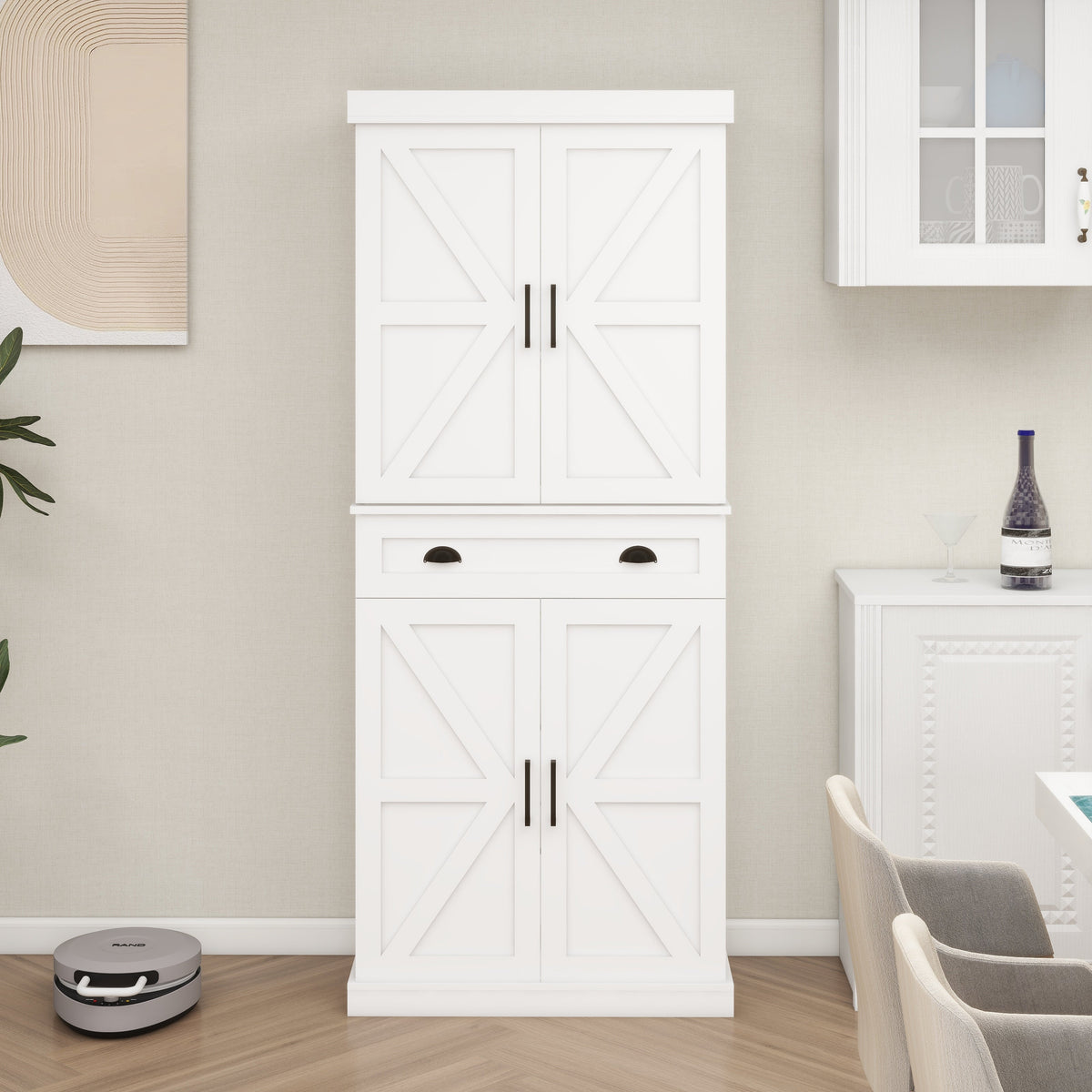 71" Farmhouse Pantry Cabinet with Doors and Drawer