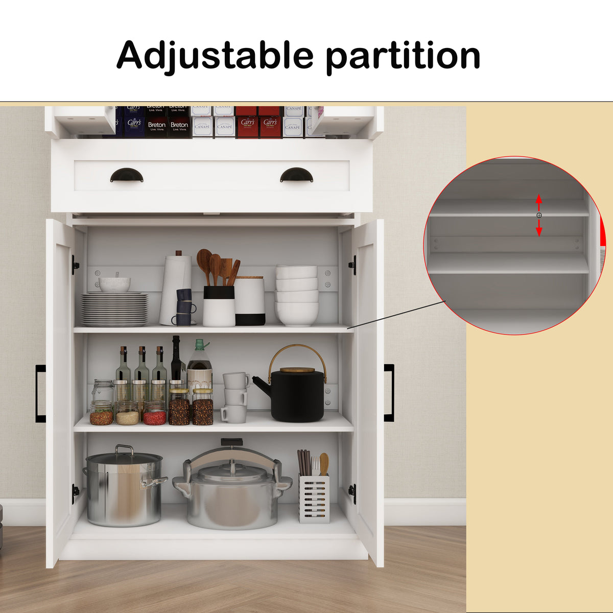71" Farmhouse Pantry Cabinet with Doors and Drawer