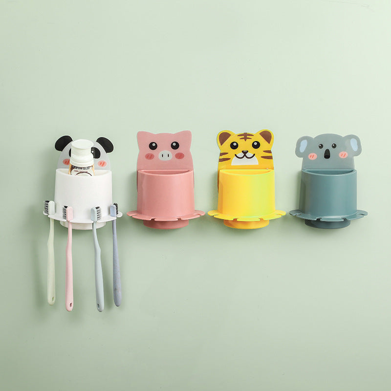 Cartoon Animal Toothbrush Holder Wall Mount, No Drilling