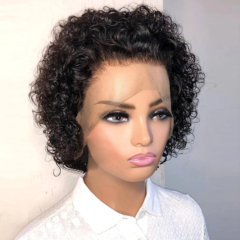 Short Curly Pixie Human Hair Wig With Natural Lace Front