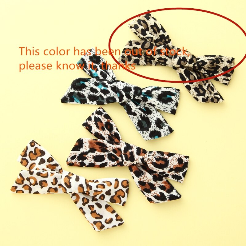 Girls Leopard Hair Clips, 5-Piece Soft Fabric Bow Set