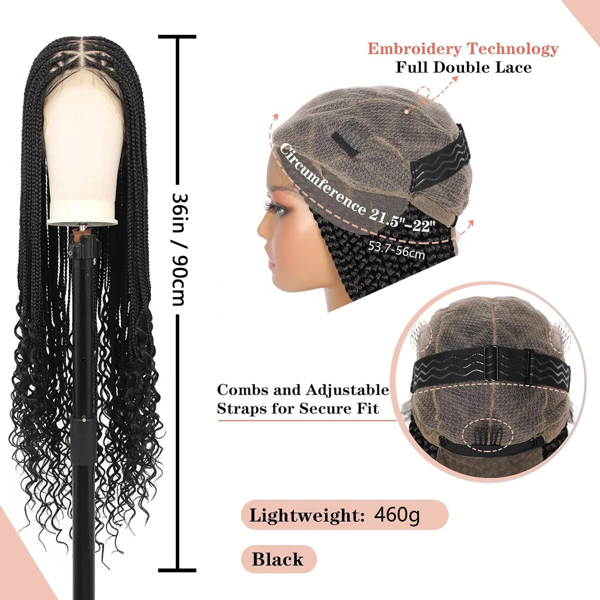 36-Inch Knotless Braided Wig With 360° Styling Looks