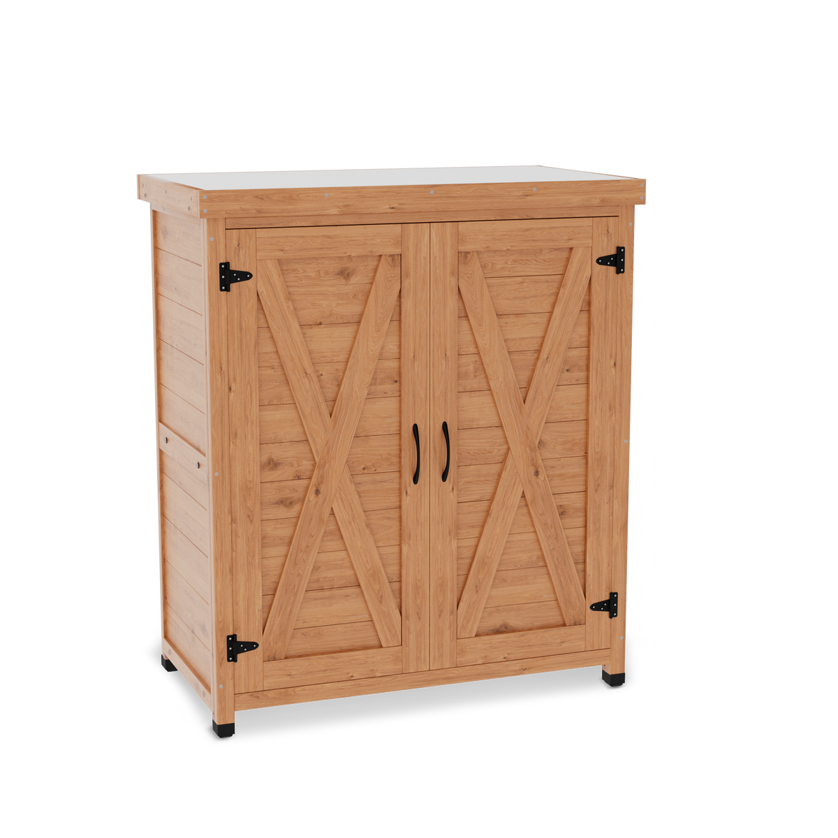 Outdoor Potting Bench with Storage Cabinet and Metal Top