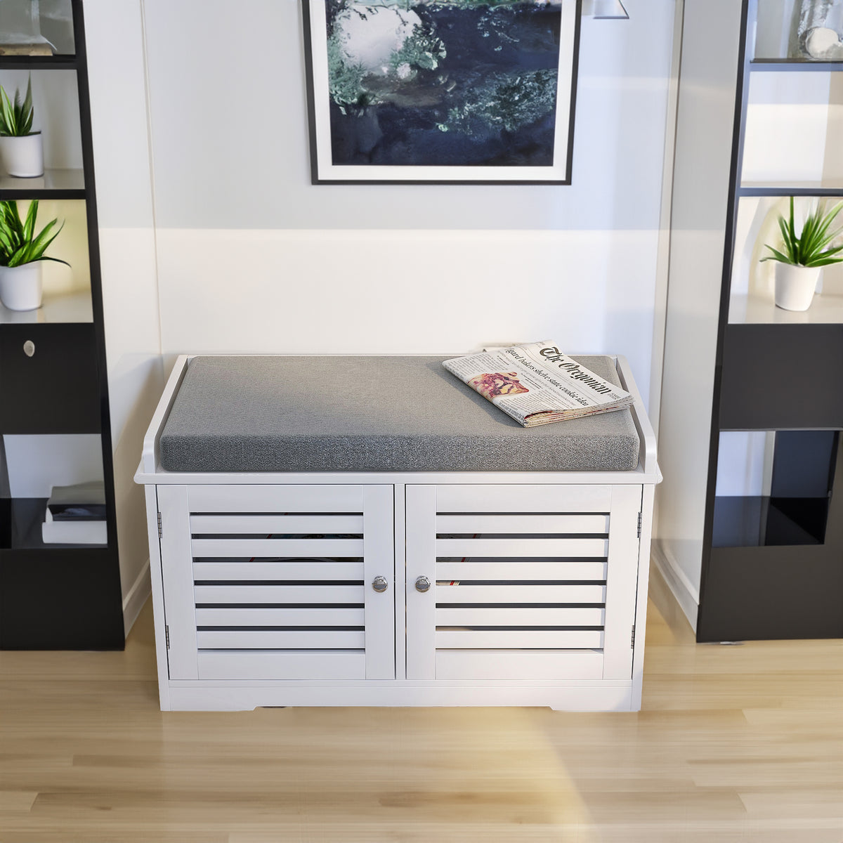 Entryway Shoe Storage Bench with Padded Seat Cushion