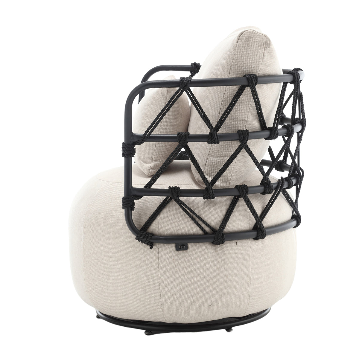Tufted Linen Swivel Accent Chair with Rope Metal Frame