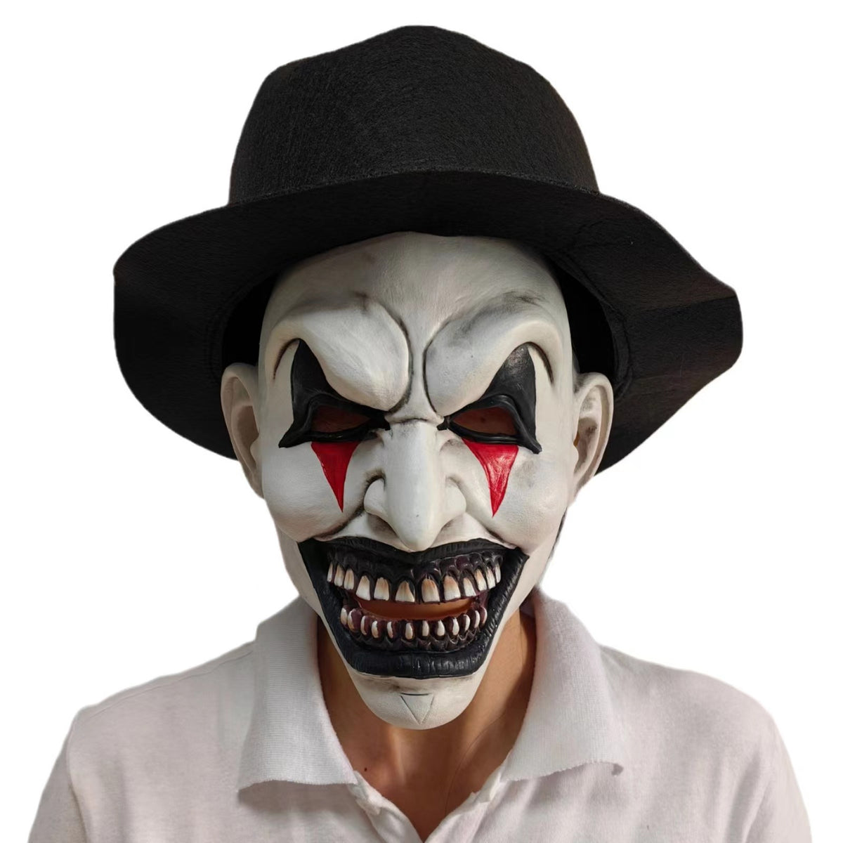 Halloween Clown Costume Mask with Attached Horror Hat