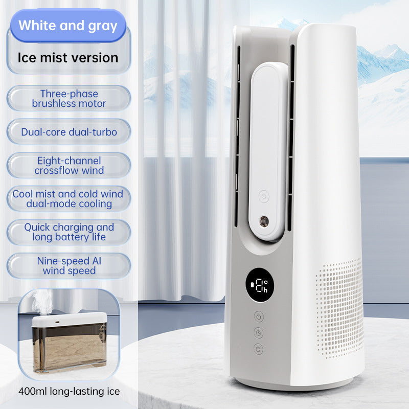 Bladeless Portable Tower Fan with Cool Mist & Cold Wind