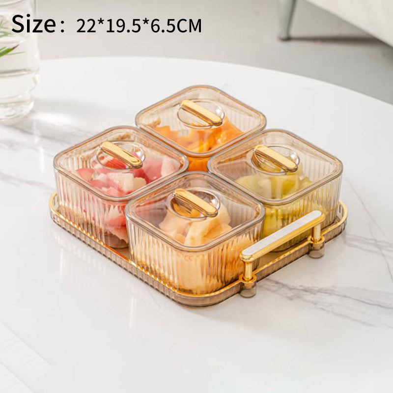 Divided Fruit and Snack Tray with Lids and Gold Handle