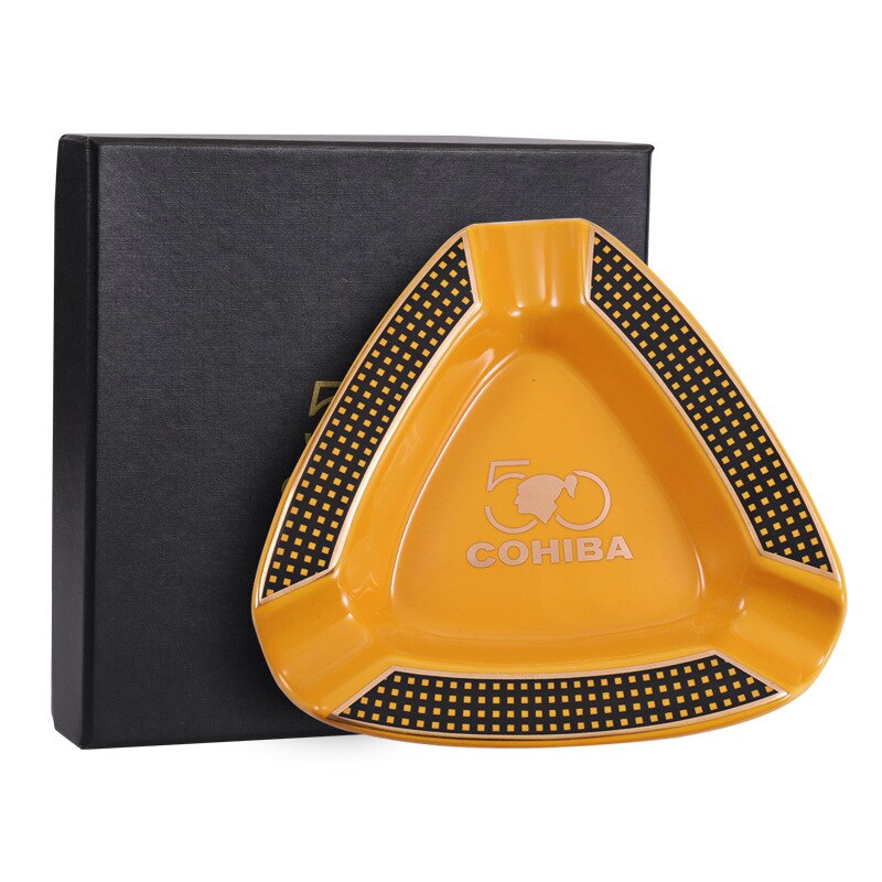 Triangular Ceramic Cigar Ashtray with 3 Cigar Rests
