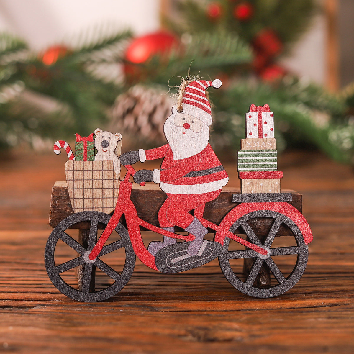 Wooden Christmas Bicycle Ornament for Rustic Cheer