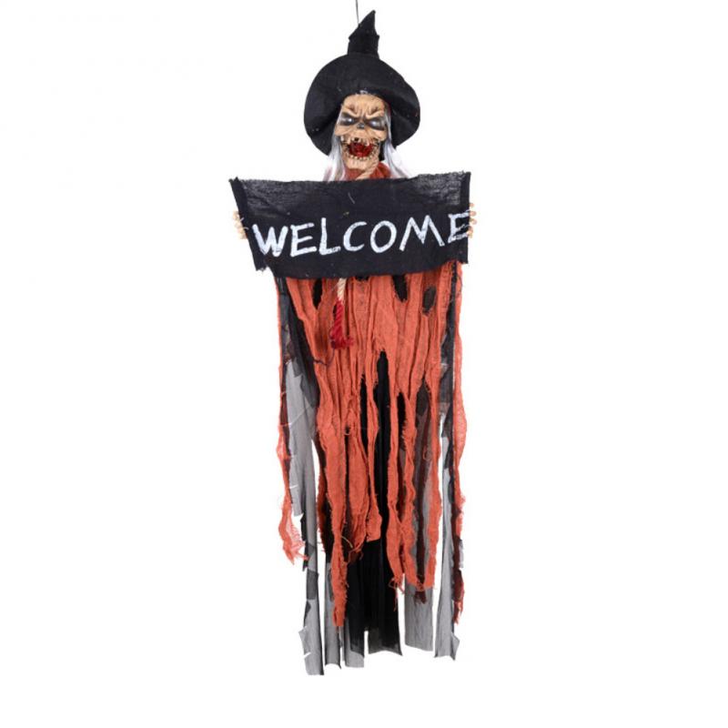 Hanging Ghost Decoration With Glowing Red Eyes Display