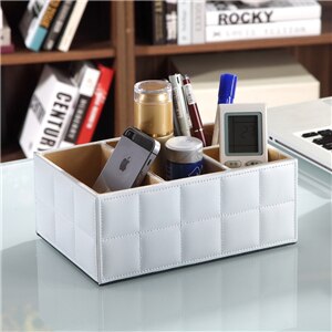 Quilted PU Leather Desk Organizer for Remotes and Phones