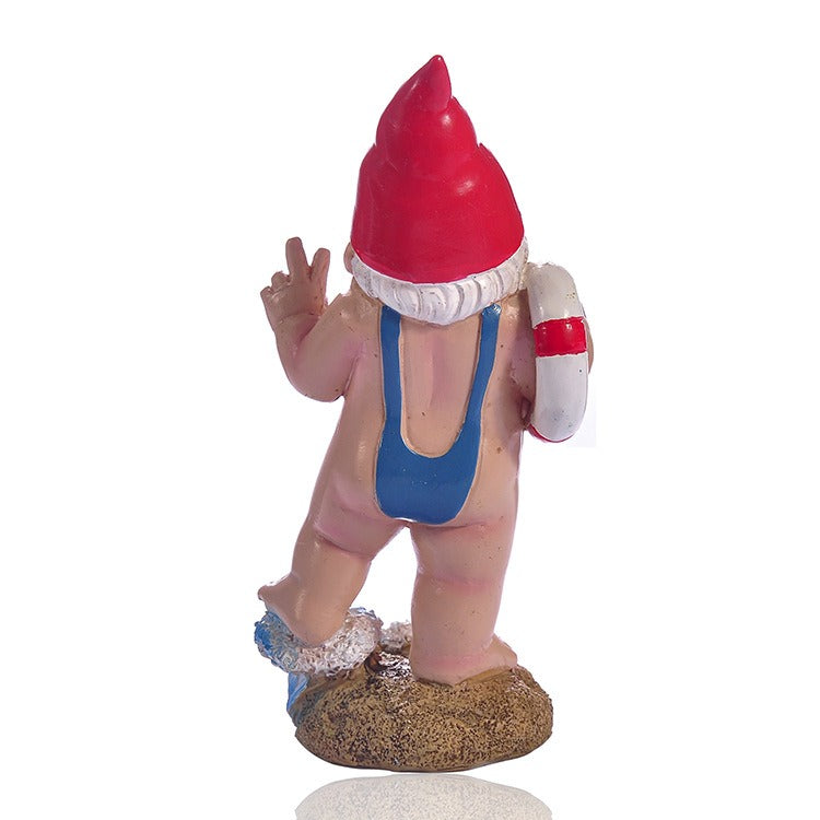 Swimming Garden Gnome Figurine with Life Ring Decor