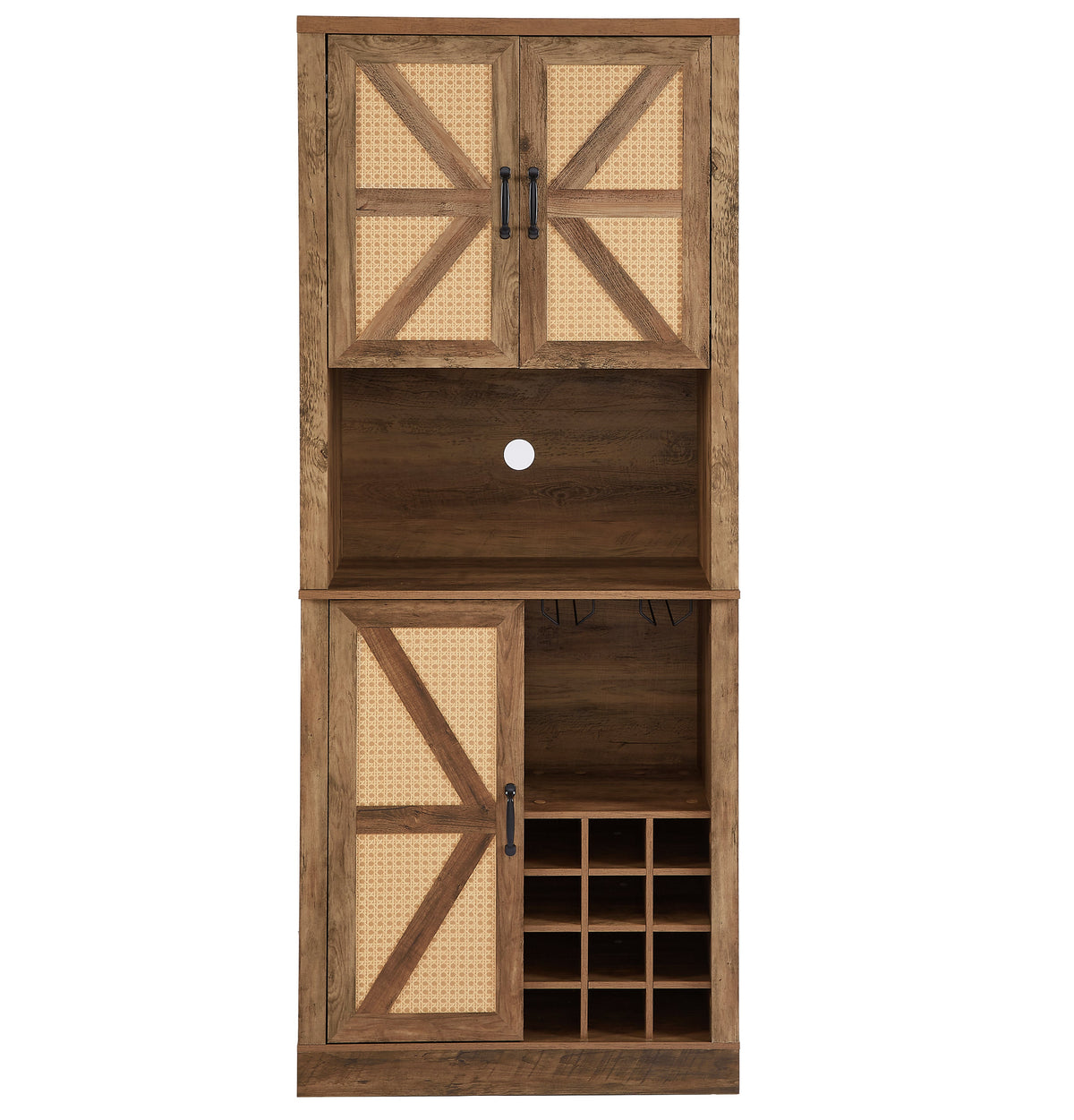 Farmhouse Kitchen Wine Cabinet with Rattan Doors & Storage