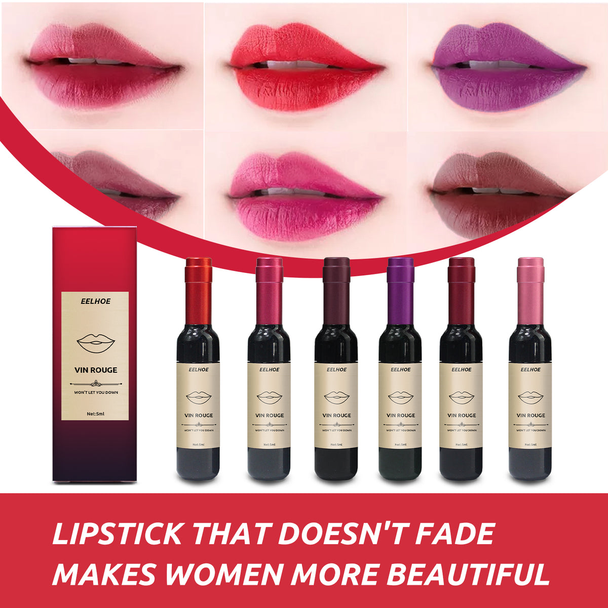 Lip Tint Long-Lasting Wine Red, Non-Stick Cup Color