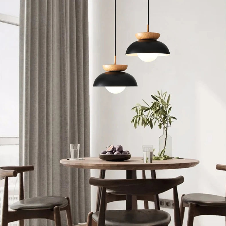 Wabi Sabi Japanese Pendant Light, Matte Metal and Wood