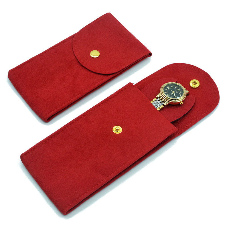 Velvet Watch Pouch with Snap Button, Scratch-Resistant
