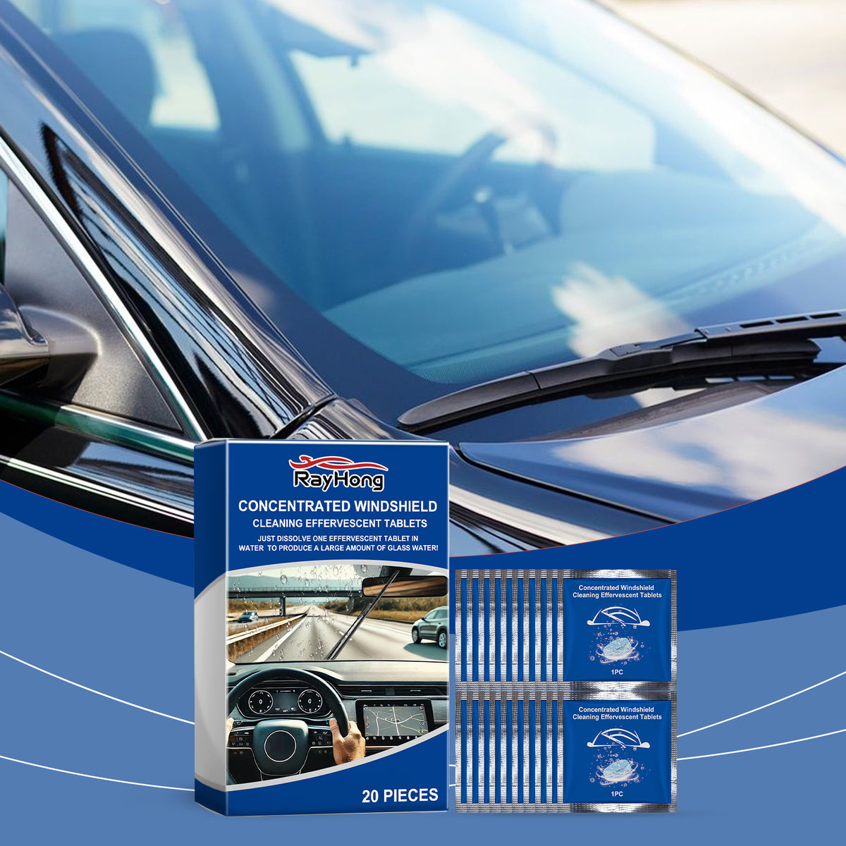 Windshield Cleaning Tablets for Clearer Rainy Drives