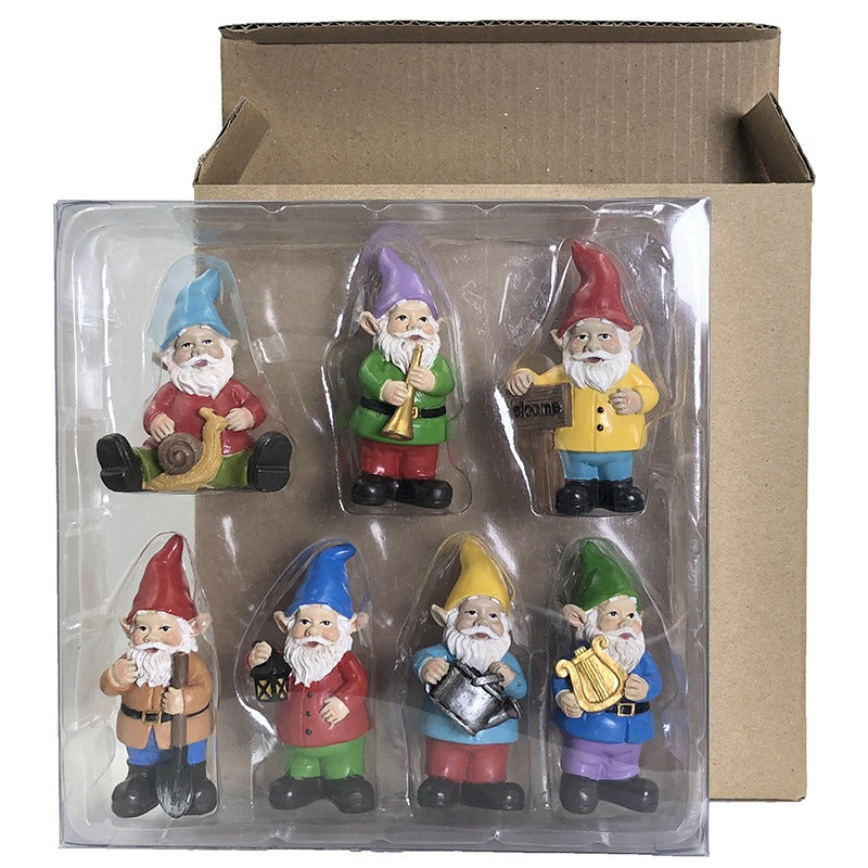Hand-Painted Garden Gnome Set of 7 for Fairy Gardens