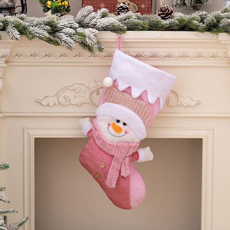 Pink Christmas Stockings Set of 2 Nordic Santa Snowman