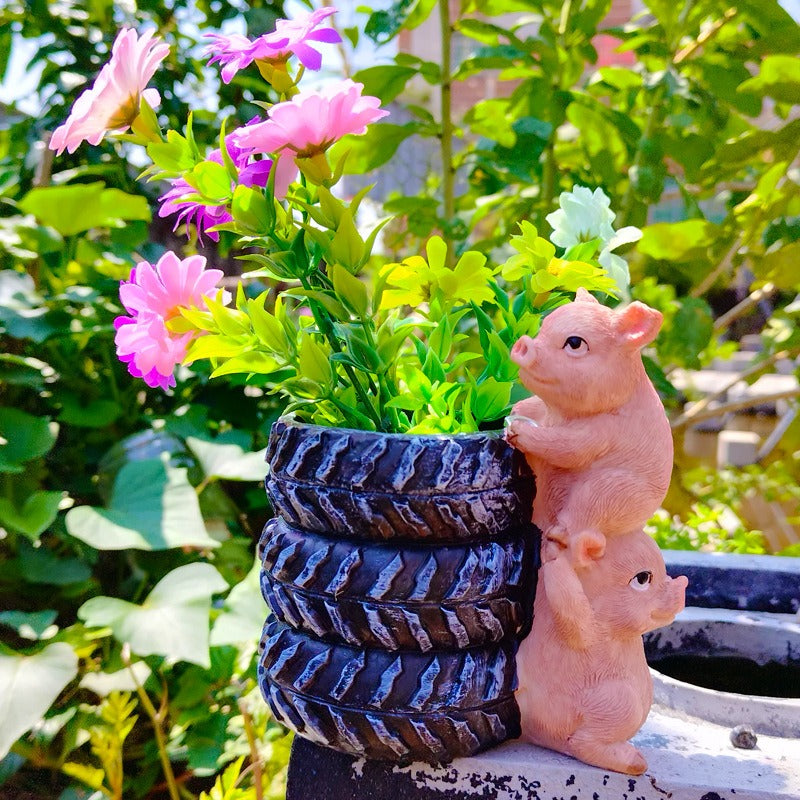 Pig Tire Flower Pot for Garden Decor, Quirky Planter