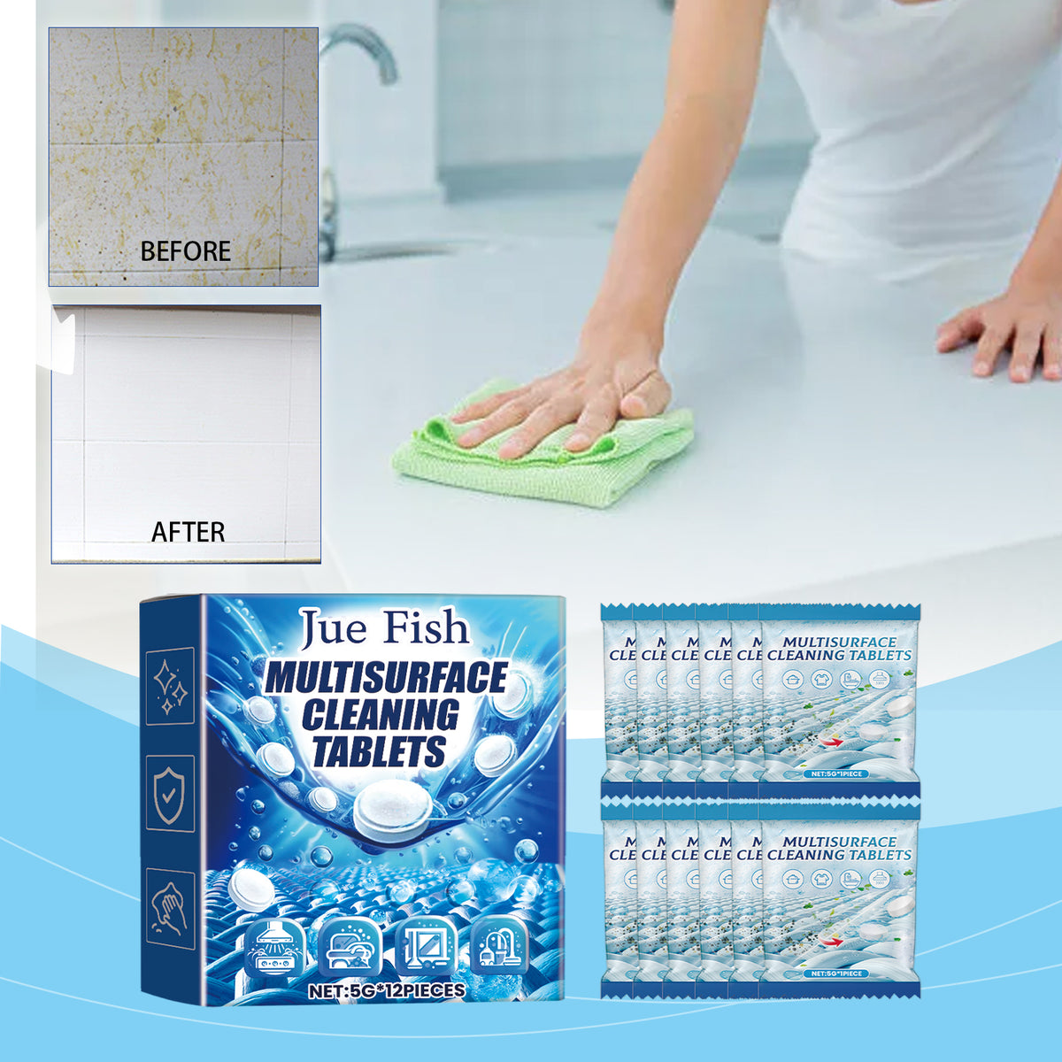 Multi-Surface Cleaning Tablets for Kitchen & Bathroom