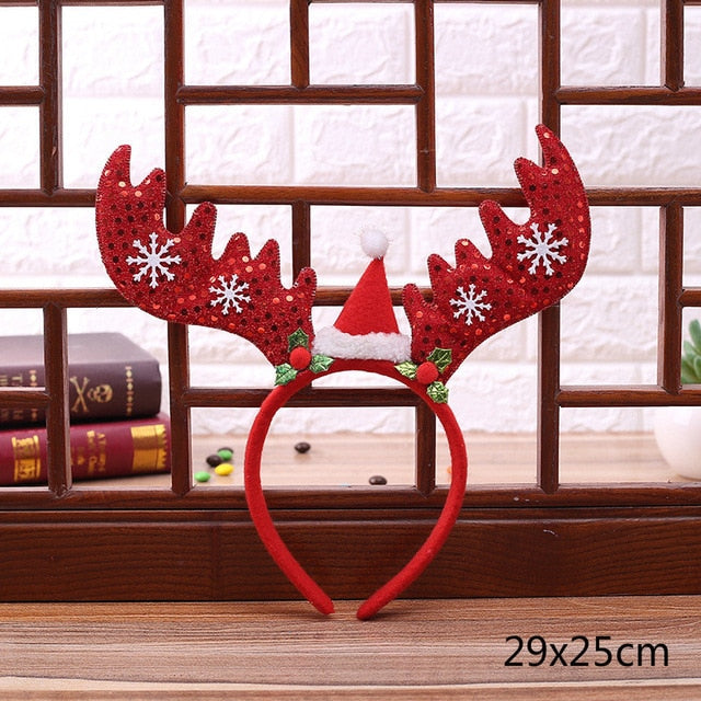 Christmas Reindeer Headband With Santa Hat Details