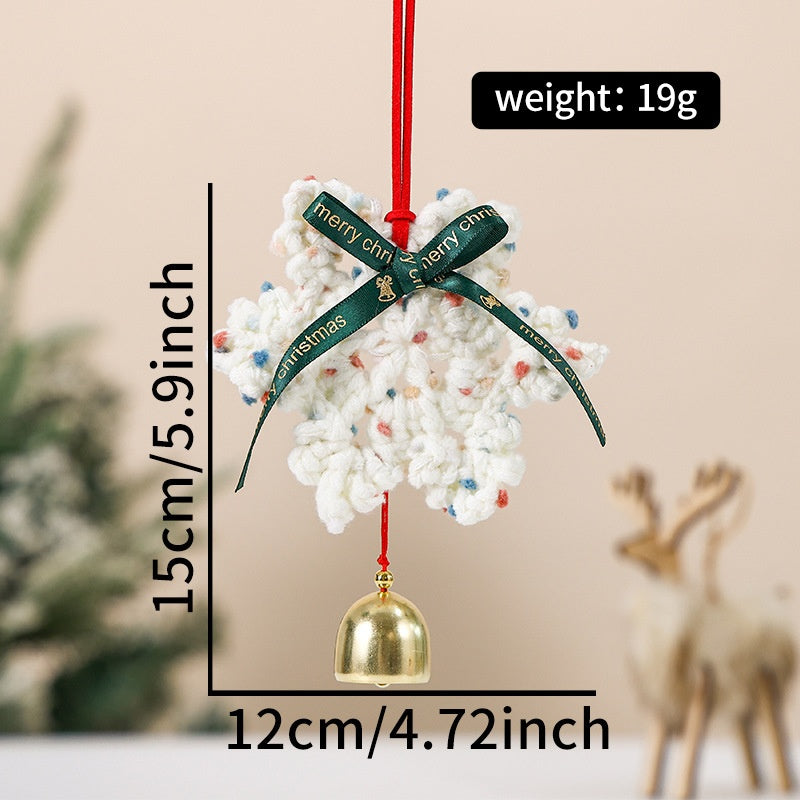 Knitted Christmas Tree Hanging Ornament With Festive Bell