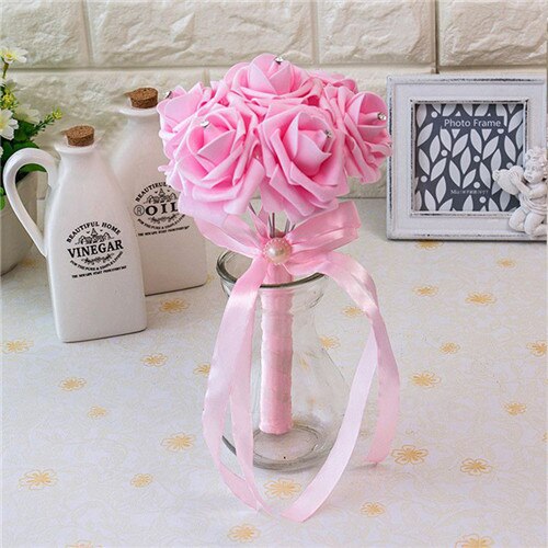 Artificial Wedding Bouquet With Crystal Rose Centers