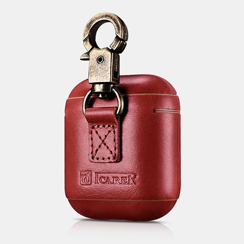 Leather AirPods Case Cover with Antique Brass Keyring Clip