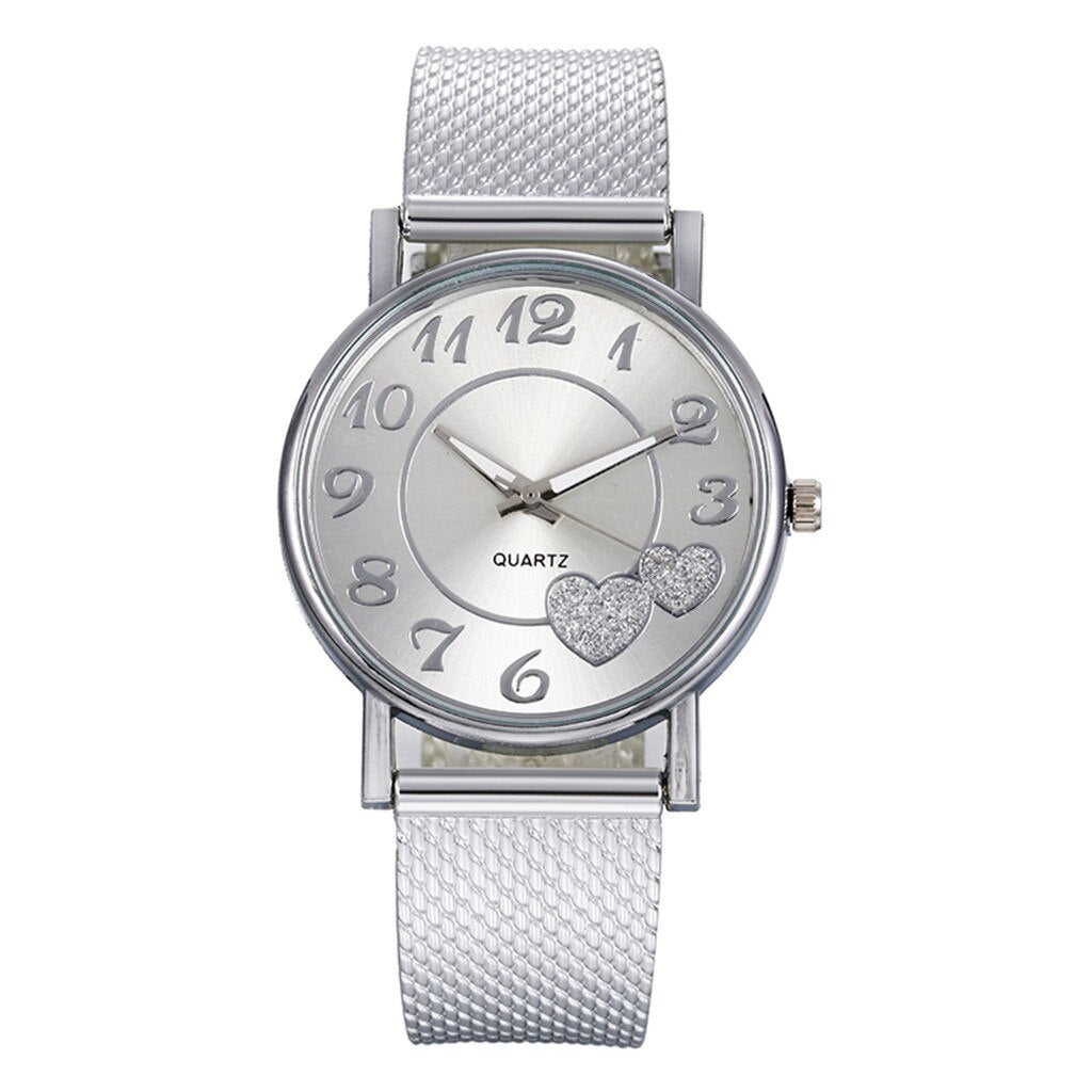Women's Mesh Belt Watch with Sparkly Heart Dial Gift