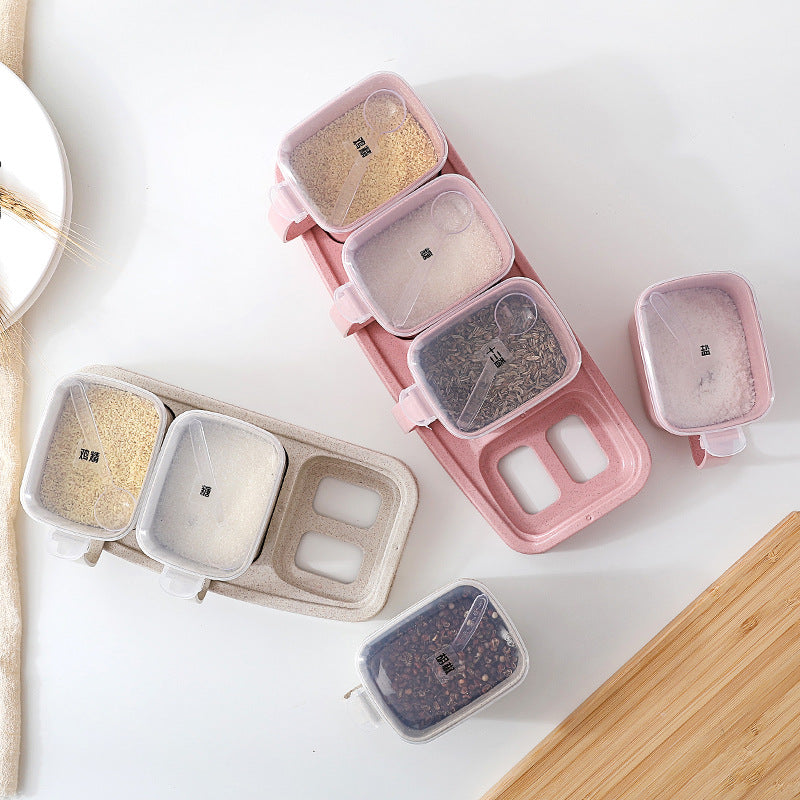 Kitchen Seasoning Box Set: Clear Lids, Tray & Spoons