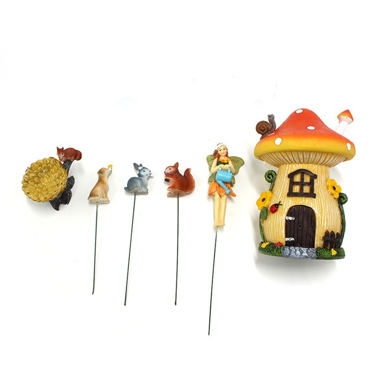 Resin Fairy Garden Mushroom House Set with Figures