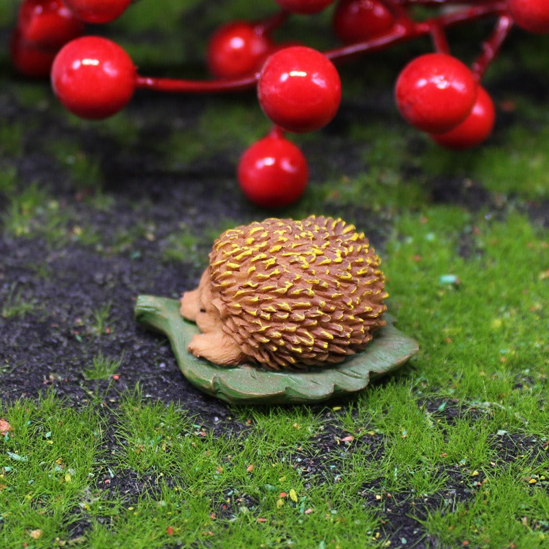Sleeping Hedgehog Miniature Figurine for Fairy Gardens