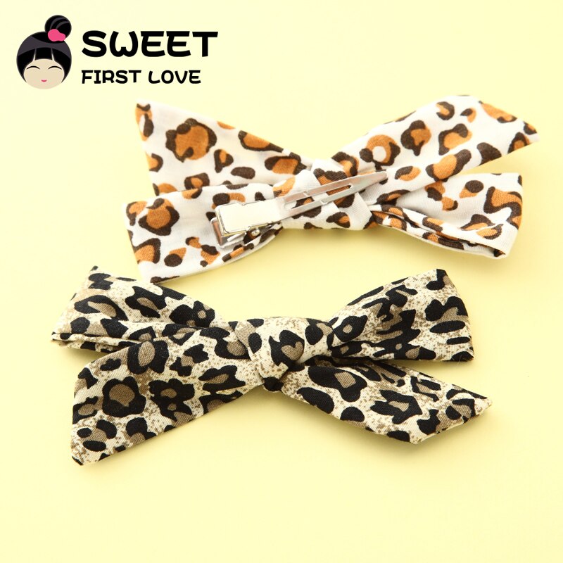 Girls Leopard Hair Clips, 5-Piece Soft Fabric Bow Set