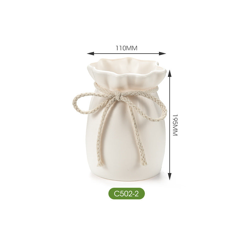 Matte Ruffled Drawstring Vase for Dried Flower Decor