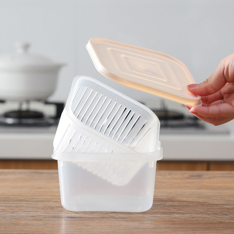 Green Onion Storage Box With Drain Basket for Fridge