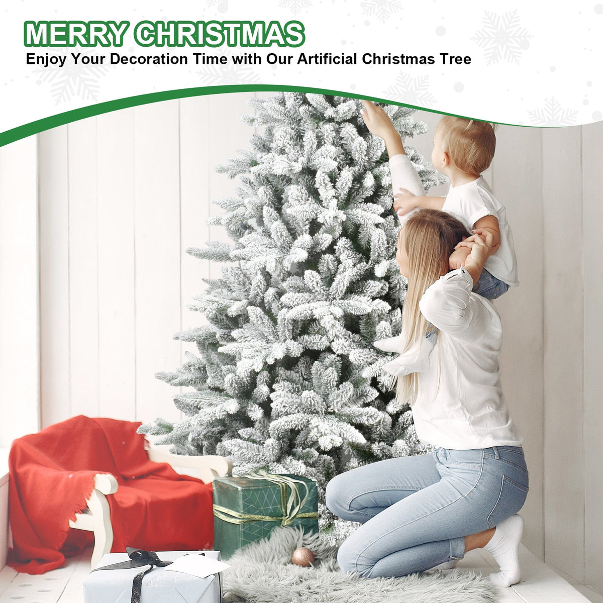 7-Foot Flocked Christmas Tree for a Snowy Holiday Display