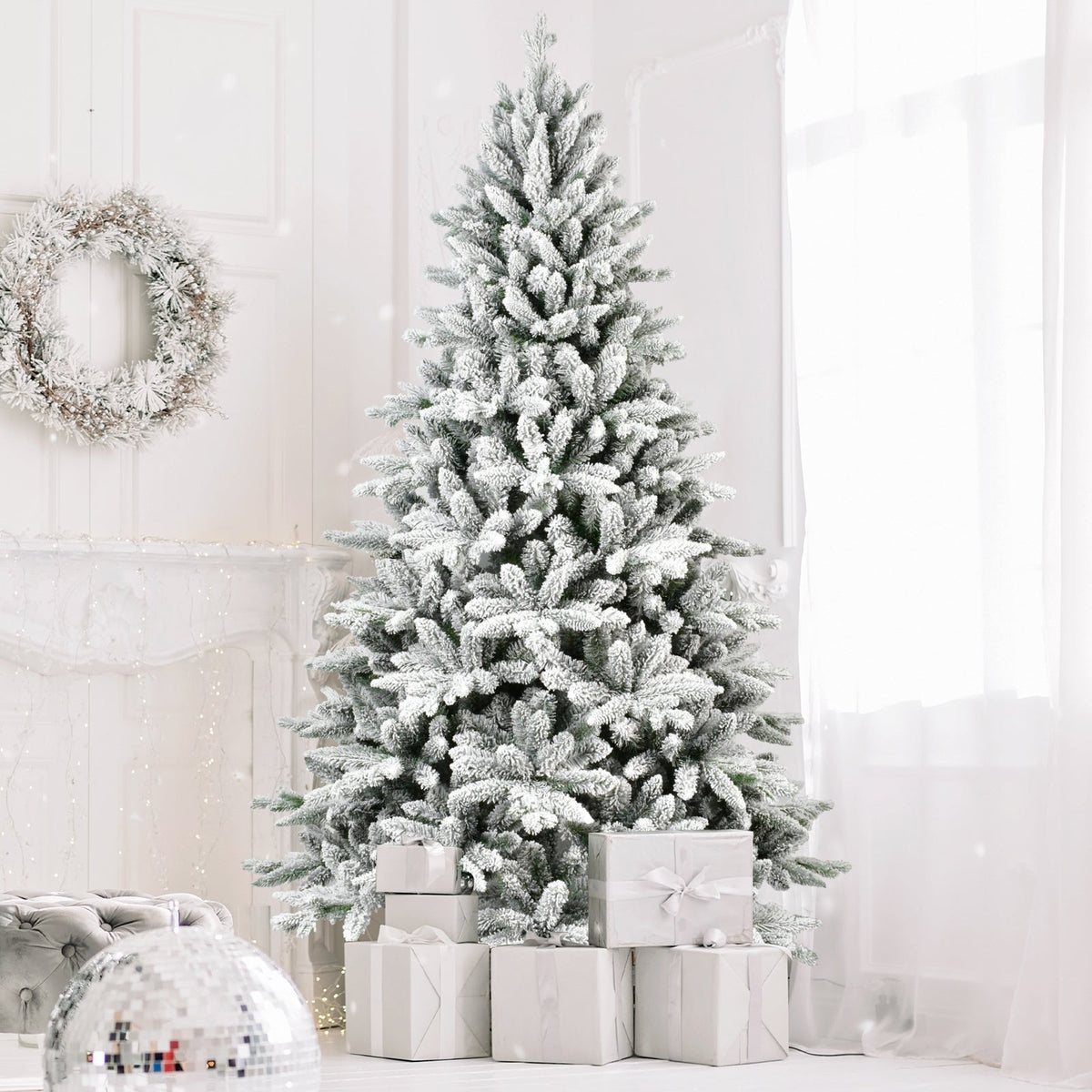 7-Foot Flocked Christmas Tree for a Snowy Holiday Display
