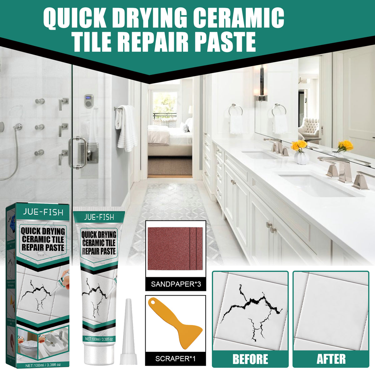Tile Repair Paste for Cracks and Smooth Ceramic Surfaces